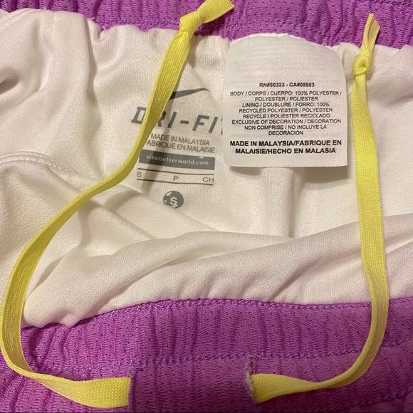 Nike Dri-Fit White Purple Yellow Running Shorts Sm - Picture 3 of 5
